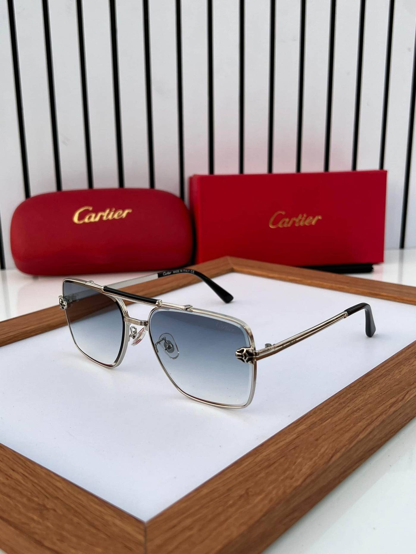 Cartier Sunglass 502 silver blue
